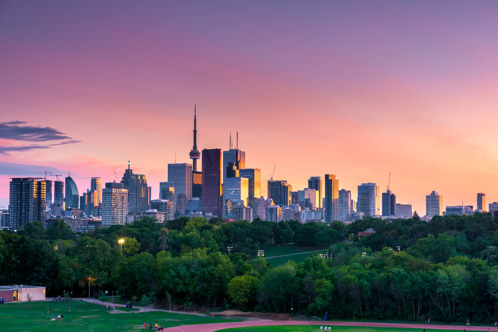 image of the skyline of a Canadian city at sunset