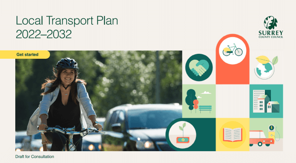 this is a poster for the Local transport plan 2022-2032 for Surrey