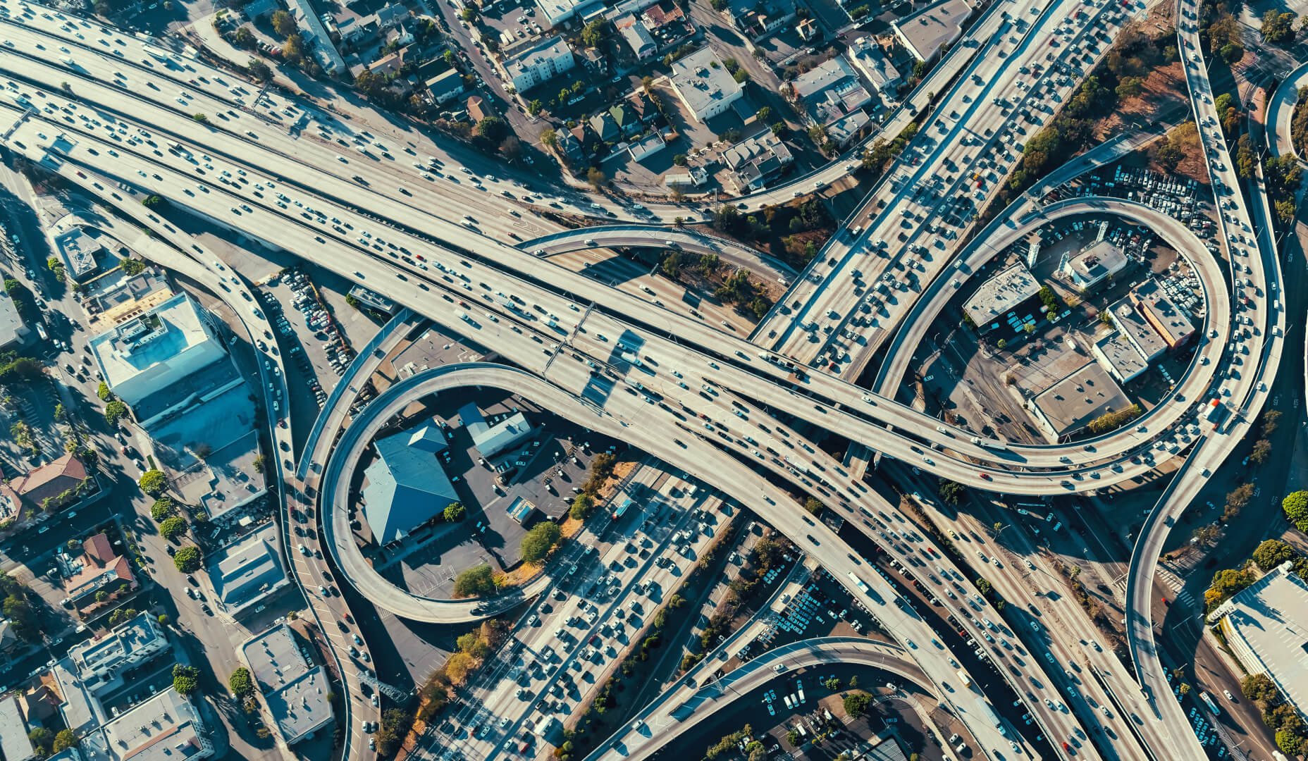aerial view of highway intersection